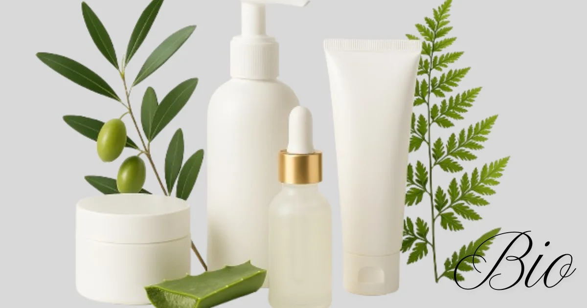 Gamme de cosmétiques bio pas cher au Maroc : crème Balea, baume Alverde, dentifrice Dontodent et sérum Mivolis sur fond chaleureux.